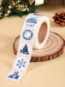 500pcs Blue Christmas Round Stickers Winter Wonderland Aesthetics Stickers Featuring Santa Snowman Snowflake Labels Stickers For Scrapbooking, Diary, DIY Crafts, Water Bottles, Laptop Paper Material Merry Christmas Party Decorations Supplies 2025 Seasonal Gifts & Stars