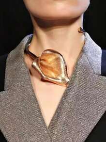 1 件优雅的法式复古风马蹄莲花项链，适合女士，合金开口袖口设计，适合派对、宴会和送礼 - 四季配饰 - 彩色 - 查看 11