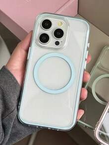 Apple Smart Fashion Phone Case, Compatible With Wireless Charging, High-End Quality, Made Of Tri-Layer Thick Hard Material, Colorful Solid Frame, Personalized Creative Pink, White, Black, Blue, Green Options, Minimalist Style, Anti-Fall Full Coverage, Transparent, Waterproof, Shockproof, Scratch-Resistant. - Baby Blue - View 2