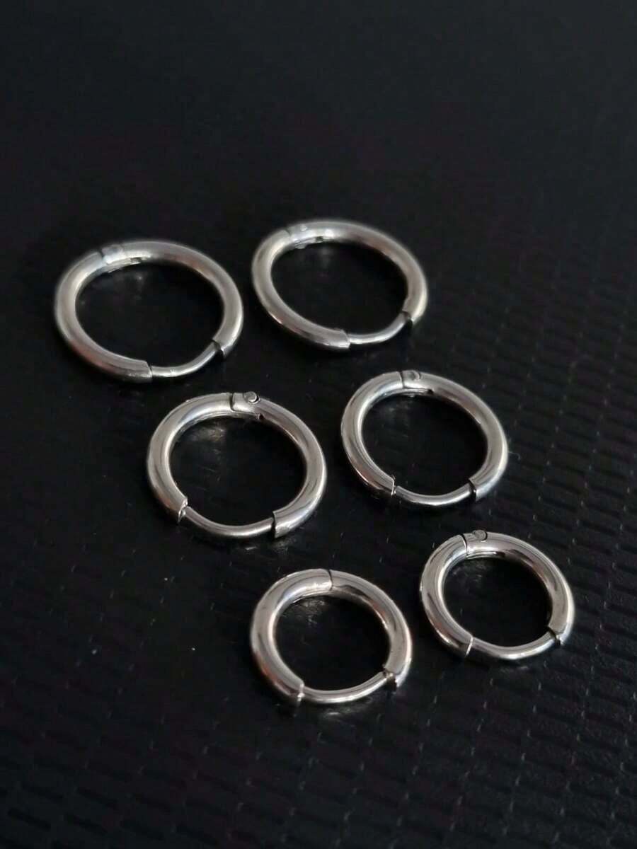 Brinco Argola Fina 3 Pares Diversos Tamanhos Prata Unissex Aço Inoxidável - Prata - Visão 1