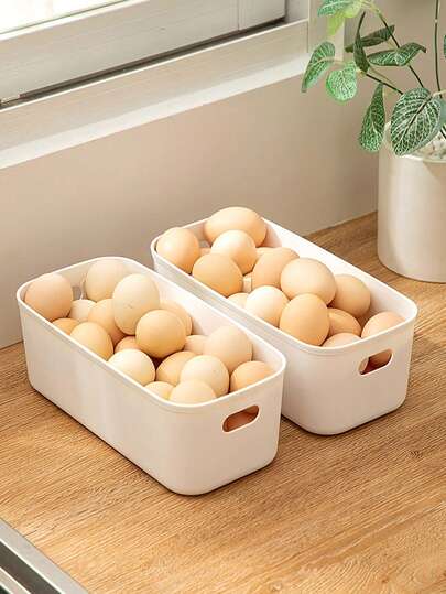 3个/2个/1个家用厨房鸡蛋收纳盒，冰箱食品收纳盒，大容量长方形食品收纳篮带提手，蔬菜水果分类收纳盒，适用于厨房和餐厅的收纳整理，烘焙和烹饪食材
