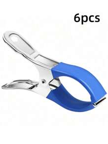 不锈钢夹子 - 防风大号被子夹、弹簧袜夹和裤子夹，用于晾晒被子和悬挂衣服 1/6 件耐用不锈钢泳池盖夹，带蓝色塑料手柄 - 重型防风弹簧夹，用于固定地面泳池盖和摄影、摄影夹 | 光滑金属夹 | 耐用塑料手柄