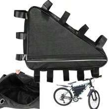 Bicycle Triangle Frame Bag 39x34x26cm Oxford Cloth Saddle Storage Bag With 8cm Thickness Front Beam Fixing Tool Pouch For Cycling MTB Road Bike Black