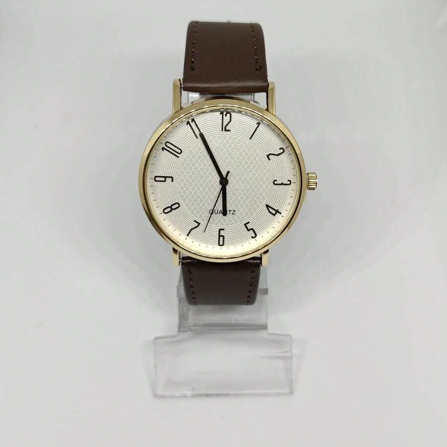 Men's Brown Leather Watch - 金色 - 查看 1