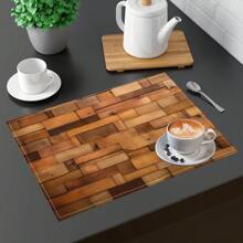 1pc/4pcs/6pcs Wood Grain Pattern Printed Linen Placemats, Suitable For Dining Table, All Season Decor, Modern Washable Table Mats, Room Decor, Coasters, Kitchen Dining Mats, Indoor Outdoor Party Decoration, Home Decor, Ideal Gift
