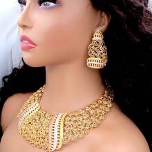 High Quality Classic Design Gold Plated Jewelry Set For Women Tricolor Necklace Earrings Bangle And Ring For Wedding Party Gift Or Daily Wear