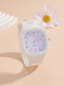 1pc Jelly Square Quartz Watch, Fashionable Timepiece Suitable For Teenagers, Daily Use Or Holiday Gift - White - View 4