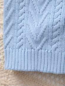Boys' Collegiate Style Solid Color Cable Knit Sweater Vest - Baby Blue - View 6