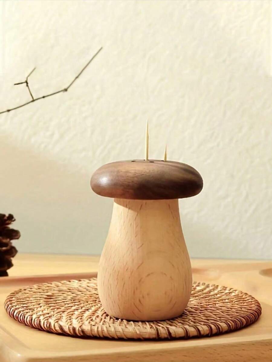 Charming Mushroom Shaped Toothpick Holder - Black Walnut Wood, Perfect For Kitchen And Dining Room Decor, Ideal Gift For Valentine's Day, Thanksgiving, Mother's Day And Father's Day - Coffee Brown - View 1
