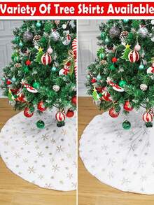 Falda de árbol de Navidad de 90-120 cm con estampado, decoración de fondo artificial para árbol, diseño de copos de nieve plateados, adecuado para fiestas, Navidad, decoración navideña, decoración del hogar en Navidad, regalos de Navidad, decoración navideña - Plata impresa - Ver 7