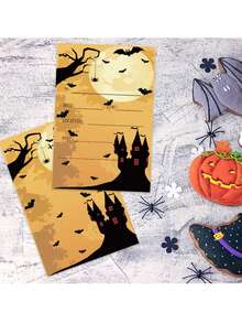 10 piezas Tarjetas de decoración de Halloween, Tarjetas de invitación con temática de casa embrujada y murciélagos, Tarjetas de felicitación para fiestas