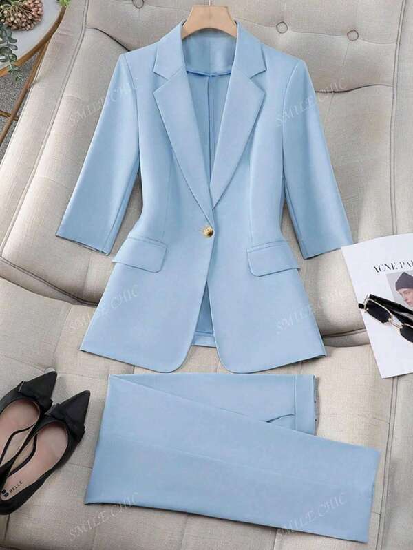 Conjunto de traje delgado elegante para mujer, nuevo conjunto profesional de otoño con chaqueta y pantalones