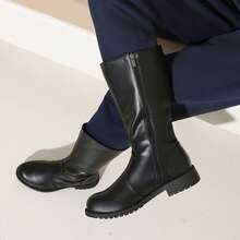 2025 Men's High-Top Leather Riding Boots & COSPLAY & Side Zipper Simple Men's Boots Round Toe Rubber Thick Sole Tall Boots & Black & Chocolate Brown - Black - View 5