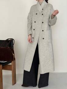 Women's Solid Color Lapel Casual Double-Faced Wool Coat, Autumn Winter. - High Asian Gray - View 5