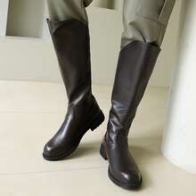 2025 Men's High-Top Leather Riding Boots & COSPLAY & Side Zipper Simple Men's Boots Round Toe Rubber Thick Sole Tall Boots & Black & Chocolate Brown - Chocolate Brown - View 6