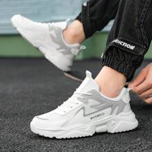 WANWEISI 男士轻便休闲字母印花设计运动鞋 - 低帮，EVA 鞋底，PU 和织物鞋面，透气，适合跑步、徒步旅行、户外和日常穿着