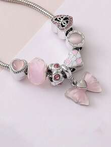 1pc Luxury Sweet Princess Style Pink Bowknot Heart Beaded Adjustable Bracelet - Pink Bow - View 5