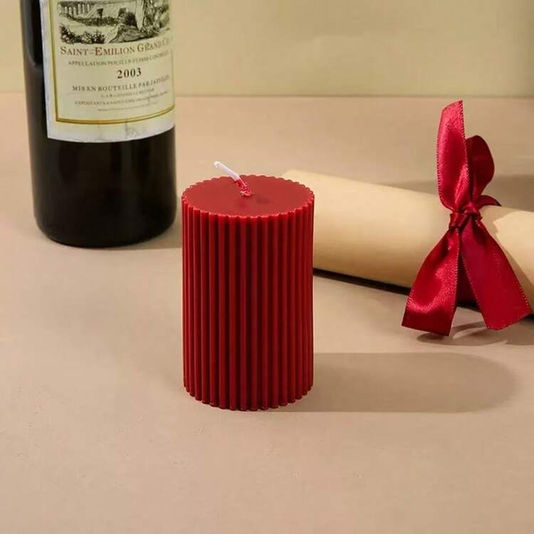 1 Set Ribbed Pillar Candles (1pc), Size: 1.96 In, 3.93 In, 7.87 In, 5.9 In, Large Soy Wax Scented Pillar Candles, Elegant Ribbed Modern Home Decor, Suitable For Bathroom And Living Room (Red) - Multicolor - View 10