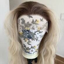 Long Wavy Natural Hairline Women Ombre Blonde Daily Wear Heat Resistant Synthetic Hair 13X4X1 Inch Glueless T Lace Front Wigs Soft