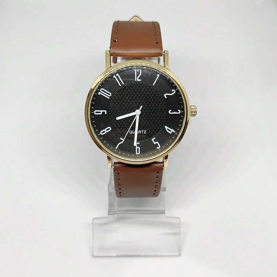Men's Brown Leather Watch - Khaki - View 1