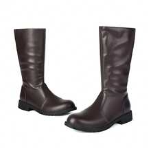 2025 Men's High-Top Leather Riding Boots & COSPLAY & Side Zipper Simple Men's Boots Round Toe Rubber Thick Sole Tall Boots & Black & Chocolate Brown - Chocolate Brown - View 9