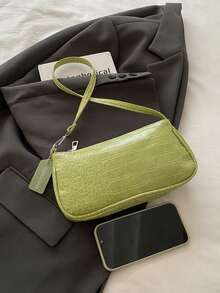 Túi xách nữ phong cách Hàn Quốc họa tiết da cá sấu, Túi đeo vai thời trang mới, Túi tote hình lưỡi liềm tối giản dành cho nữ, Đi làm - màu xanh lá - Xem 6