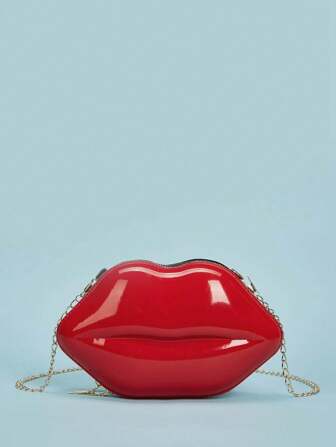 时尚链条亮面唇形女士斜挎独特迷你包，漆皮小包