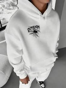 Casaco de Frio Spider Scream Moletom Canguru Masculino Streetwear Com Capuz - Branco - Visão 2