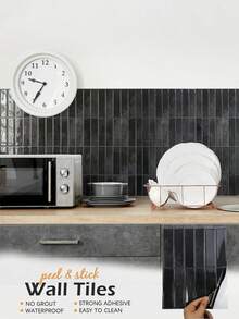 10/30pcs White Brick Pattern Self-Adhesive Tile Stickers, Easy To Peel And Stick Ceramic Tile, Waterproof Wallpaper Suitable For Living Room, Kitchen Backsplash, Bathroom, Zellige Style - Black - View 3