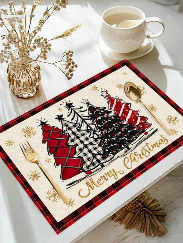 1 件/4 件圣诞快乐亚麻餐垫黑色和红色水牛格子节日冬季假期圣诞节餐厅厨房餐桌装饰家庭庆祝派对装饰圣诞装饰家居 2025 年礼物新年 2026 年桌垫装饰