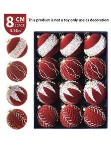 12pcs 8cm Christmas Party Decorative Balls, Rhinestone Flocked Christmas Ornaments, Plastic Hanging Decorative Balls, Suitable For Christmas Tree Decor, Home Decor, Room Decor, Bedroom Decor, New Year Decor, Christmas Decorations, Outdoor Decor, Holiday Party Decor, Christmas Party Supplies, Christmas Themed Festive Hanging Ornaments, Event Party Decor Gifts, Christmas Ornament Gift Set, Happy New Year, Gifts For Friends And Family Winter