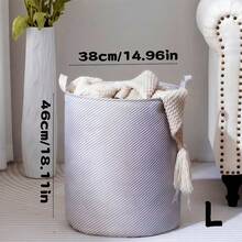 1 bucată, coș de depozitare clasic cu dungi, coș de depozitare multifuncțional pliabil, coș de depozitare ușor, depozitare articole diverse în sufragerie, depozitare haine de baie, coș de haine murdare, potrivit pentru sufragerie, baie și bucătărie, esențial pentru casă, depozitare zilnică, organizarea hainelor, accesoriilor, șosetelor și lenjeriei intime, depozitarea jucăriilor, depozitarea gustărilor. - Dungi gri - Vizualizare 2