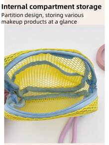 Pochette étanche pour cosmétiques 2025 Dopamine Tofu avec design en maille, grand sac d'articles de toilette de voyage pour produits de maquillage et d'hygiène | Étui de rangement à compartiments multiples avec fermeture éclair et sangle antidérapante. La couleur du nœud est aléatoire.