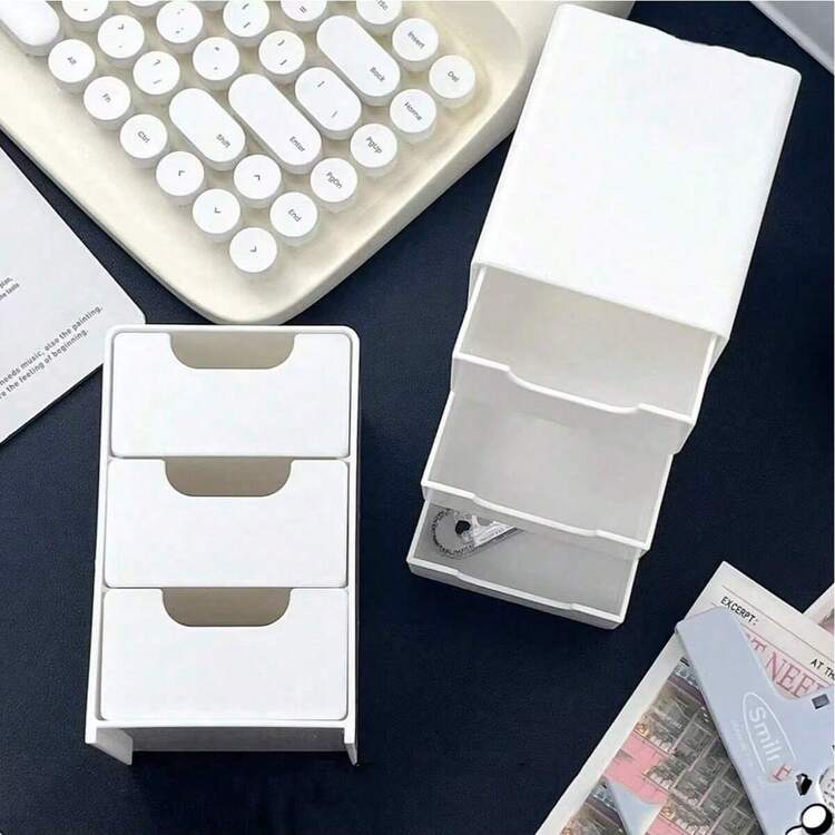 1 件迷你桌面收纳盒，带 3 个隔层，珠宝口红抽屉化妆品收纳盒，简易 3 层抽屉收纳盒，桌面收纳盒 - 彩色 - 查看 7