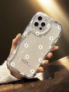 1 件白色雏菊可爱向日葵笑脸卡通励志字母时尚透明 3D 波浪全覆盖防摔手机壳兼容三星/Spark/Infinix/OPPO 防水防震防刮 - 彩色 - 查看 5