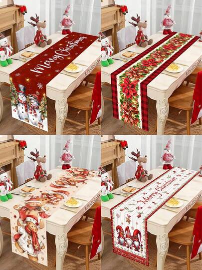1 pezzo Runner da tavolo natalizio con pupazzo di neve, 35*180cm in poliestere con due pupazzi di neve con sciarpe rosse, albero di Natale, regali di Natale su sfondo rosso, Buon Natale, adatto per decorazioni natalizie da tavolo in cucina e ristorante, regali di Natale, decorazioni natalizie