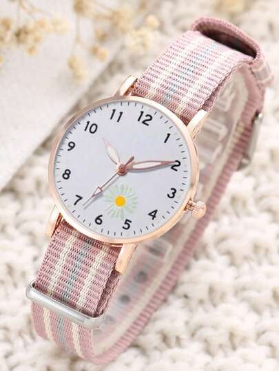 1pc Canvas Material Girl Cartoon Graphic Digital Children's Watch, Suitable For Back To School Season