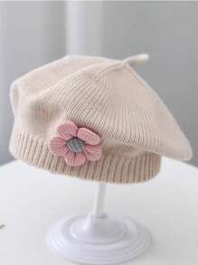 1pc Unisex Baby Candy Color Knitted Beret Hat, Children's Fashionable Casual Beanie, Artist Cap