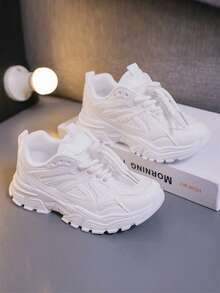 1 Pair 2025 Spring/Summer New Breathable Mesh Running Sneakers, Student Children Shoes, Summer Sports Shoes For Boys & Girls - White - View 12