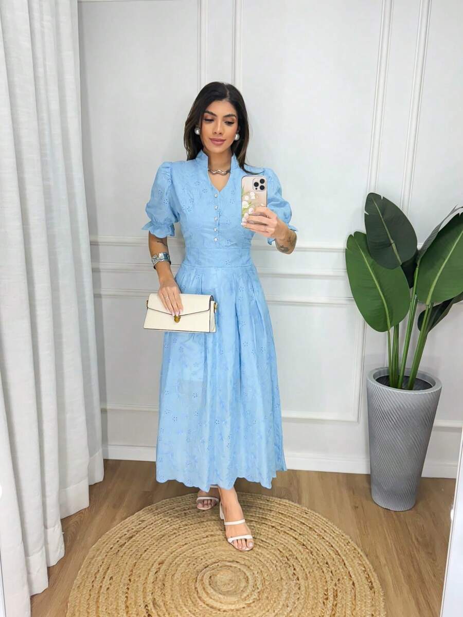 12 Simple Split Fabric Spring/Summer Wedding Dress - Màu xanh nhạt - Xem 1