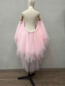 1 件可拆卸多层不对称网眼披肩，夸张泡泡袖斗篷，新娘配饰肩袖秋装女士 - 彩色 - 查看 8