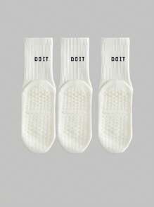 3/5/7 双防滑字母图案袜子，透气运动健身瑜伽普拉提中筒袜，专业室内运动健身瑜伽舞蹈普拉提硅胶防滑底袜，秋季