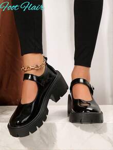 Foot Flair Women Mary Jane Platform Thick Block Heel Work, Wedding, Ankle Strap Y2K Goth Lolita Oxford Comfortable School Uniform Dress Shoes, Size Runs Small - Order One Size Up