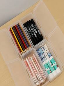 2 piezas de cajas de almacenamiento de suministros de arte de plástico transparente, ideales para estudiantes y artistas, diseño minimalista, tapa cerrada, superficie lisa, adecuado para trabajadores de oficina, estuche de lápices, mochila de estudiante