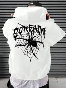 Casaco de Frio Spider Scream Moletom Canguru Masculino Streetwear Com Capuz - Branco - Visão 1