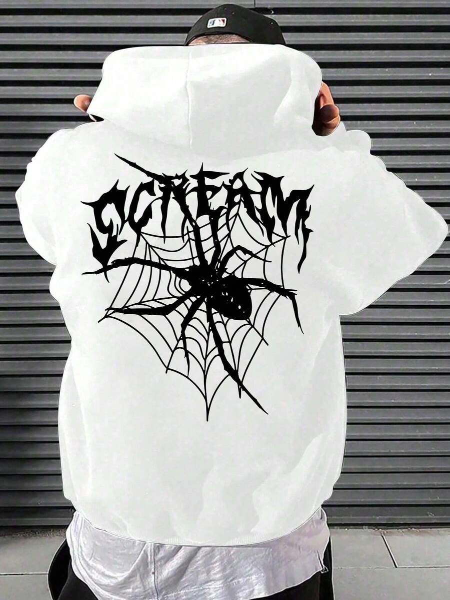 Casaco de Frio Spider Scream Moletom Canguru Masculino Streetwear Com Capuz - Branco - Visão 1