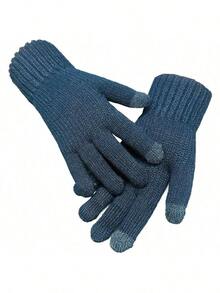 Unisex Winter Thermal Wool Touch Screen Cell Phone Motorcycle Bike Warm Comfortable Cold Gloves - Màu xanh lam - Xem 2
