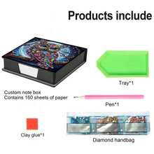 1 pieza Pintura de diamantes con tema animal asimétrico, búho de pie en un árbol bajo la luna, bloc de notas de piel sintética negra con 160 hojas, artesanía hecha a mano, útiles de oficina lindos, regalo de Halloween y Navidad