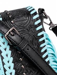 女士手提包，时尚斜挎单肩包，波西米亚复古几何印花单肩包，小众多功能休闲日常旅行通勤街头度假黑色 - 黑色 - 查看 7