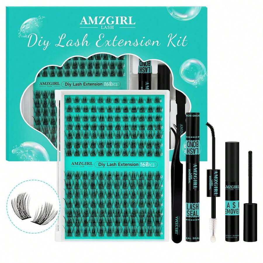 Lash Extension Kit,DIY Eyelash Clusters Kit 168Pcs With Lash Bond And Seal Glue Waterproof,Eyelashes Remover For Lash Cluster Extensions Kit For Beginner,Lashes Applicator Tool
